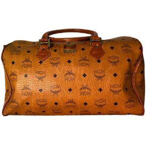 MCM Cognac Visetos Duffle Weekender Travel Bag with D Rings - Authentic